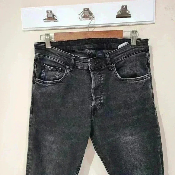 P5044 &denim distressed knees skinny ankle black charcoal  jeans - Picture 3 of 8